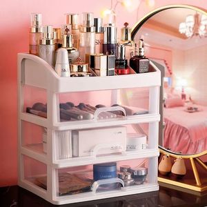 Cosmetic <b>Storage</b> Box Desktop <b>Drawer</b> Type <b>Plastic</b> Transparent Organizer With <b>Drawers</b> For Makeup Jewelry Organization Medium Size - Product Image 2