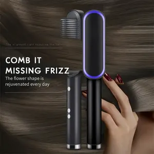 2024 2In1ヘアストレートネガティブイオンスタイリングヘアストレートナー電気ヘアブラシストレートナーコームストレート