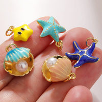 Nouveau Style de plage d'été plaqué or 18 carats émail animaux de la mer breloques mode étoile de mer conque poisson coquille pendentifs pour la fabrication de bijoux