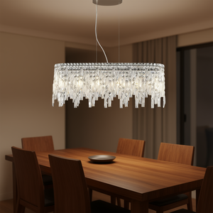 Lustre moderne ovale en cristal argenté, luminaire suspendu pour salle à manger, ampoules LED, grande taille, design réfléchissant - Product Image 2