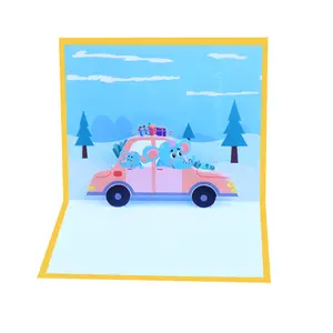 بطاقة تهنئة ثلاثية الأبعاد للأطفال مطبوعة ملونة من XINDUO بطاقة عيد ميلاد لطيفة على شكل فيل وركوب سيارة ثلاثية الأبعاد للتبارك