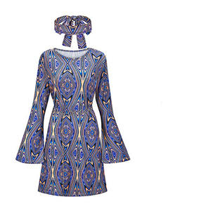 Costume d'Halloween années 70 hippie <span class=keywords><strong>disco</strong></span>, bandana + robe, ensemble deux pièces pour femmes - Product Image 4