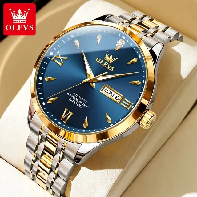 OLEVS 9956 Waterproof Mechanical Watches New Fully Automatic Watch Stainless Steel  Business Simple Double Calendar Mens Wrist
