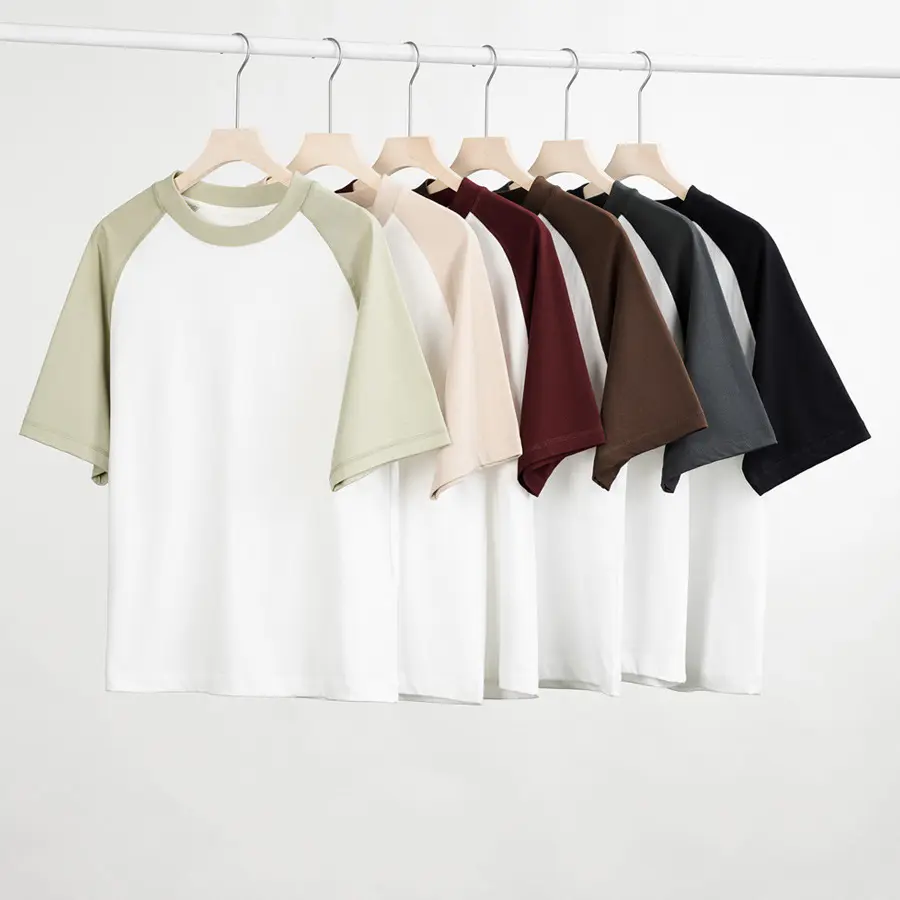 Camiseta casual masculina de manga raglan 100% algodão, camiseta casual personalizada de verão, peso pesado, branco, 300 g/m2 e cor contrastante, em massa