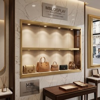 Vitrine murale encastrée en acier inoxydable pour la vente au détail, présentoir de luxe pour parfums et sacs à main avec éclairage LED