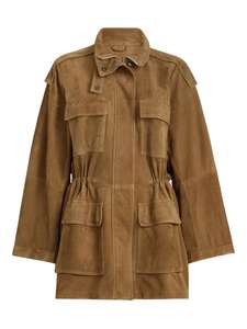 Leduo Customized Women's Faux <b>Suede</b> Leather Utility <b>Jacket</b> - Mid-Length Cinched Waist Field Coat with Multi-Pocket Design - Product Image 3