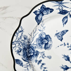 طقم أطباق عشاء من السيراميك المطلي بالبورسلين باللون الأزرق، أطباق تقديم فخارية، أفضل أطقم أواني المائدة - Product Image 5