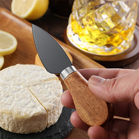 Couteau à fromage et couteau à beurre en acier inoxydable noir avec revêtement antiadhésif et manche en bois d'acacia, outils à fromage
