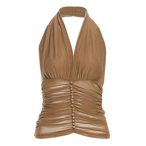 New Women's Sexy V-Neck Halter Neck <strong>Strapless</strong> <strong>Top</strong> <strong>with</strong> Mesh Ruffles Vest Fashion - Product Image 6