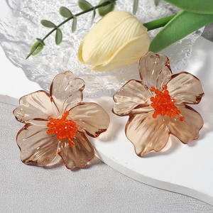 Pendientes de Moda con Diseño de Flor Colorida en Acrílico Transparente y Resina Plástica, Estilo Moderno - Product Image 1