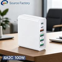 Station de charge rapide multi-USB HNT 100W GaN 6 ports 4A2C, adaptateur secteur mural pour iPhone, tablette, MacBook