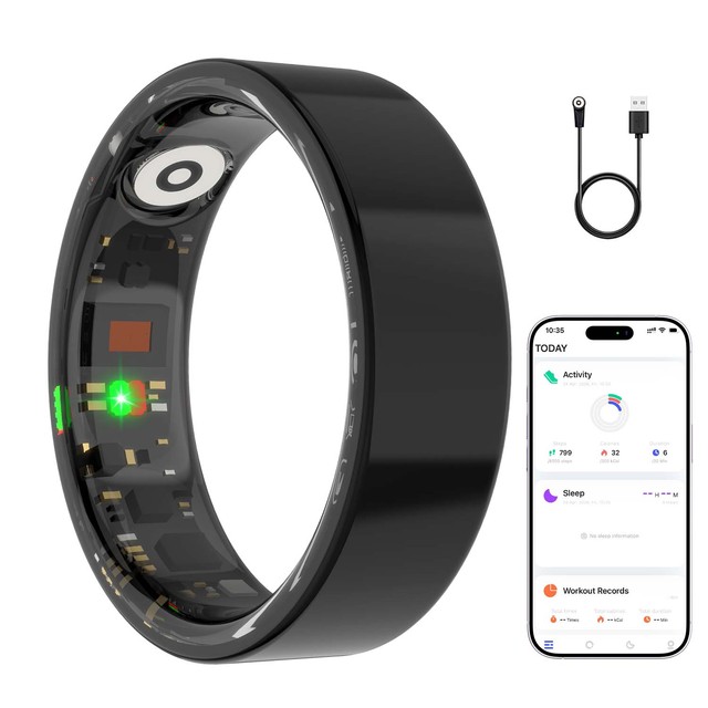 2026 New R02 Health Fitness Tracker Heart Rate Blood Oxygen Monitor 5ATM Waterproof Smart Ring With Charging Box