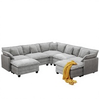 Canapé modulaire en L F&J Home en tissu chenille, assise profonde moderne, avec coussins décoratifs et ottoman mobile pour salon