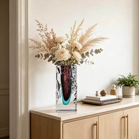 Vase en cristal artistique avec sculpture en relief 3D, vase à fleurs rectangulaire en verre, décoration de luxe pour villa et maison, ameublement doux