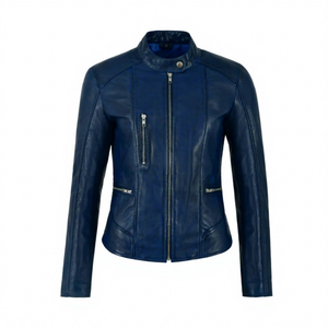 promotion Women's Fashionable Leather Jackets with Stand Collar Custom Logo Plain <b>Dye</b> Hot Sale for Winter Season Latest Design - Product Image 1