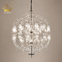 Lustre globe de luxe en verre de Murano transparent, abat-jour cloche soufflé à la main, luminaire suspendu pour villa, hall d'hôtel, escalier