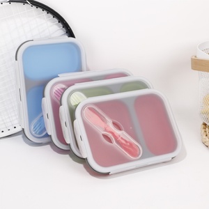 Silicone Food Storage Collapsible Containers Heat in Microwave 2 <b>Compartment</b> Folding Silicon Bento <b>Lunch</b> <b>Box</b> With Lid - Product Image 2