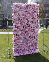 QSLH Ti70 mur de fleurs en soie rose 3D avec hortensia rose et pivoine, mur de fleurs de fond pour mariage