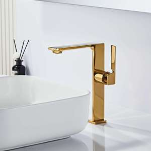 Rubinetto per Lavabo di Alta Qualità, Design Creativo, Monocomando Quadrato in Ottone, Finitura Oro Spazzolato, Effetto Cascata, Durevole e Alto - Product Image 3