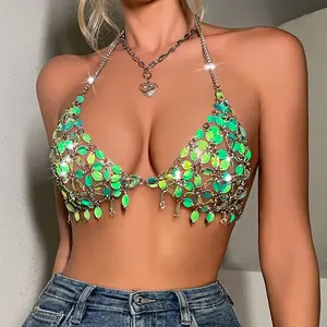 Valentine của ngày 2024 Hot Bán sexy handmade Glow Leaf dây Spaghetti dây đeo yếm trong Top nữ