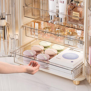 Boîte de rangement de maquillage de luxe à double porte avec tiroirs, grande capacité, organiseur de cosmétiques pour coiffeuse, couleur unie AJ-1990 - Product Image 4