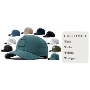 Sombrero de Golf impermeable con corte láser personalizado de viaje para hombre, gorras de béisbol de rendimiento de poliéster de 5 paneles con parche de goma de PVC - Product Image 1