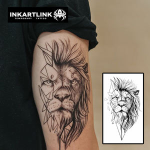 INKARTLINK Autocollant de <span class=keywords><strong>tatouage</strong></span> <span class=keywords><strong>géométrique</strong></span> Lion, tête de roi lion réaliste à moitié finie, esquisse abstraite, style herbal, 15 jours, fournitures en gros - Product Image 2