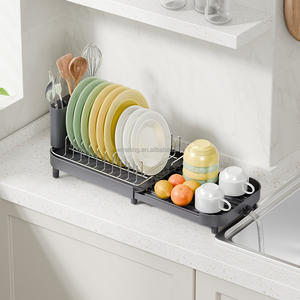 WIREKING, estante de secado de platos extensible de 18,74-12,12 pulgadas, diseño pequeño de acero inoxidable, organizador de cocina, escurridor de platos, estante - Product Image 1