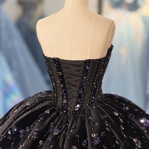 8506 Strapless Black Mesh Tulle <b>Quinceanera</b> <b>Dress</b> With Embellished Bodice And Beaded Tulle Skirt For Photo Session - Product Image 5