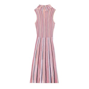 Robe d'été décontractée en tricot rayé pour femme, col rond sans manches côtelée mi-longue, vêtements pour femmes en gros - Product Image 6