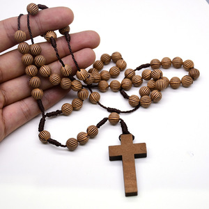 Retro Wooden <b>Rosary</b> Beads Cross Necklace Handmade Prayer Beads For Religious Use Yiwu Origin - Product Image 2