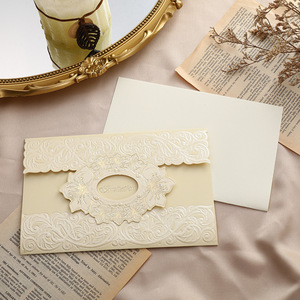 Fabricante de invitaciones de boda de alta gama estilo europeo, tarjetas de invitación bicolor con corte láser y grabado en oro. - Product Image 4