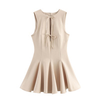 Robe mini décontractée vintage sans manches pour femme, collection été 2025, en tissu chiffon ondulé à coupe large, idéale pour l'automne