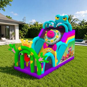 Structure gonflable commerciale à thème monstre avec toboggan et espace de jeu pour enfants, idéale pour la location événementielle - Product Image 1