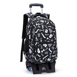 BSCI Water-resistant School Travel Trolley Bag Overnight Rolling <b>Backpack</b> with Soundproof <b>Wheels</b> - Product Image 1