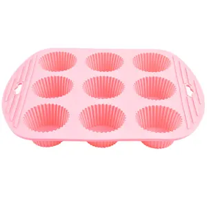9 Cavities Pink Food Grade Silicone Mini Muffin Cakecup DIY Molds For Cake Or Bread Mousse Desserts Baking