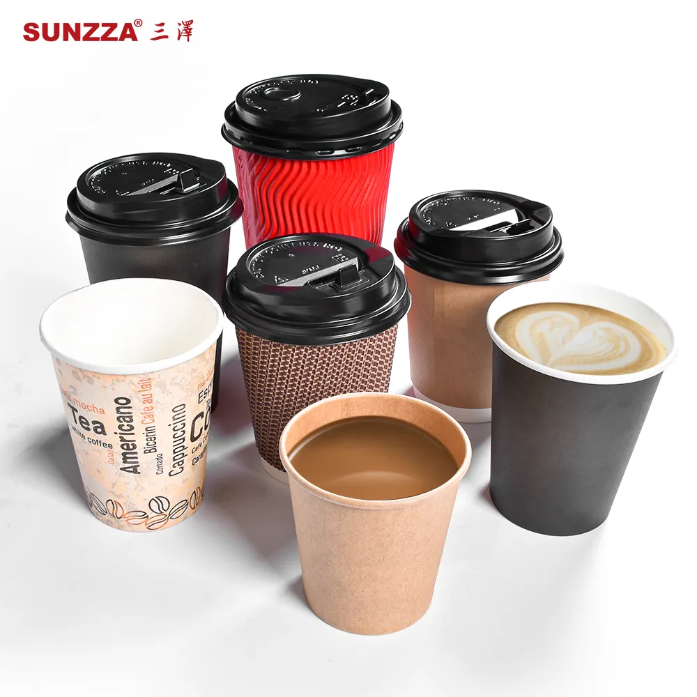 Sunzza ถ้วยกาแฟขนาด4ออนซ์16ออนซ์,ผนังสองชั้นย่อยสลายได้ทางชีวภาพเป็นมิตรกับสิ่งแวดล้อมแบบกำหนดเองมีฝาปิด