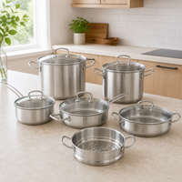 Großhandel Edelstahl-Kochgeschirr-Set 11-teilig mit Dämpfeinsatz, Kochtopf, Suppentopf, Mehrschichtboden, Glasdeckel, Induktionsgeeignet
