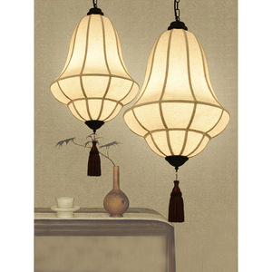 Lustre de style chinois moderne, lampe ronde en tissu blanc, économie d'énergie, E27, commande par interrupteur, éclairage pour hôtel et restaurant - Product Image 3