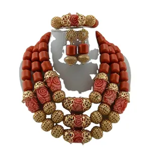 Ensemble de bijoux de mariée avec perles de corail africaines, roses sculptées, nouvelle collection