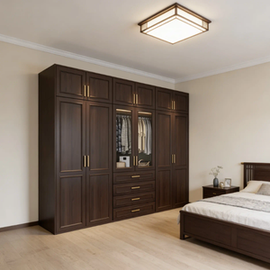 Armoire <span class=keywords><strong>sur</strong></span> <span class=keywords><strong>mesure</strong></span> avec portes en verre, éclairage LED, pré-assemblée, en noyer, norme CARB P2 - Product Image 2