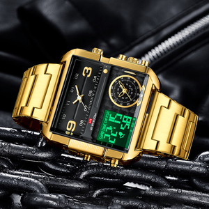 Premium Mens All Gold Watch LED Digital Analog Hybrid Wristwatch Multi Dial Stainless Steel Band Fashion Watch - Product Image 2