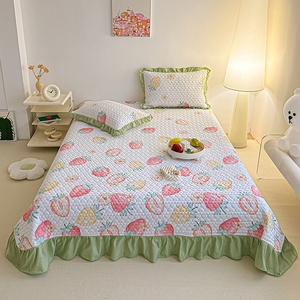 Set di biancheria da letto in stile americano 3 pezzi copriletto spazzolato in microfibra stampato lenzuola morbide imbottite Patchwork Ruffles - Product Image 2