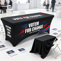 Housse de table personnalisée pour campagne électorale, en spandex extensible, style standard, avec logo imprimé sur mesure