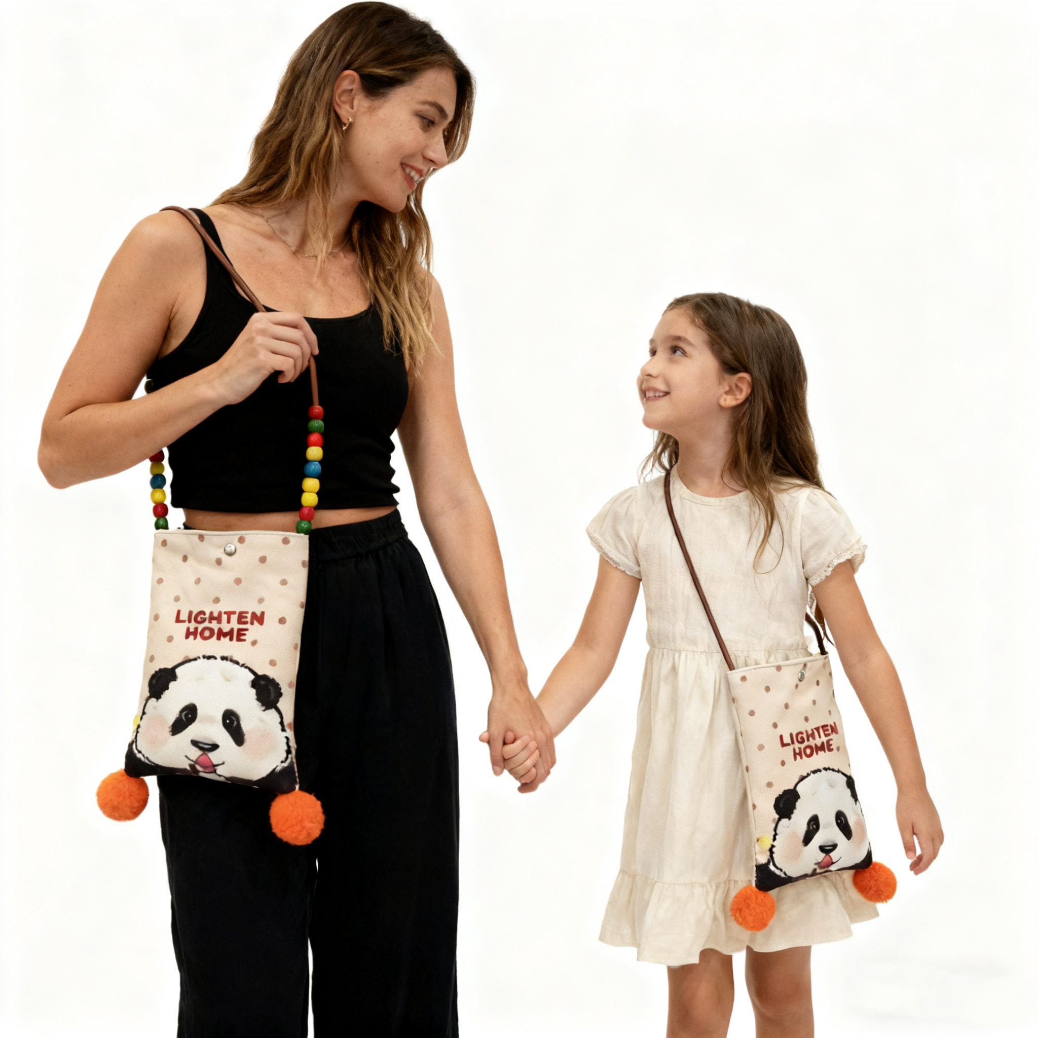 Vintage Style Panda Cartoon Canvas Bag High Quality Fashionable Shoulder Bag for Girls Casual Daily Use Shopping Tote