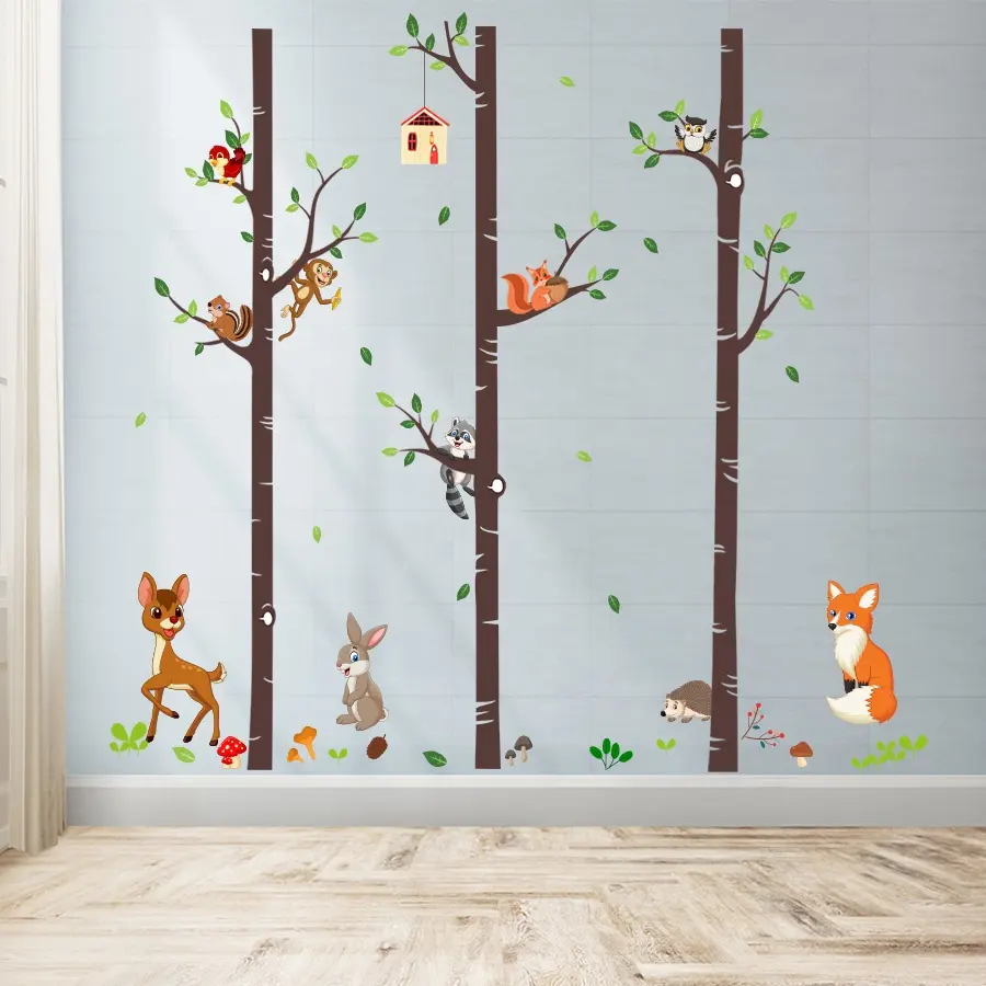 self-adhesive large woodland animal tree baby room wall sticker decoration