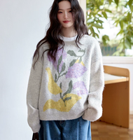 Pull en cachemire jacquard gris clair sur mesure, motif floral, coloris assortis, style décontracté et littéraire, chaud pour femme, idéal pour l'hiver
