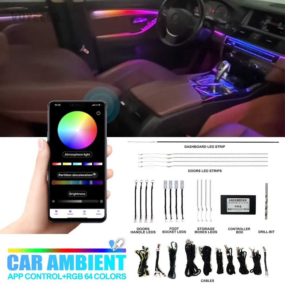 YZG Car Light Acessórios RGB Car Interior Tira Acrílica Óptica 12V Luz Ambiente Decorativa para Bmw APP Controle Outros