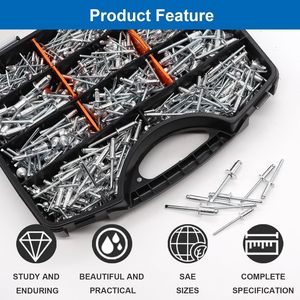 Aluminum Pop Rivets Assortment Kit 900pcs Blind Rivets Round Head Construction Industry Use - Product Image 5