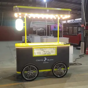 Hot Sale USA Park 110v Ice Cream Cart With Freezer Mini Gelato Push Color Refrigerator Cart Mobile Food Carts For Sale